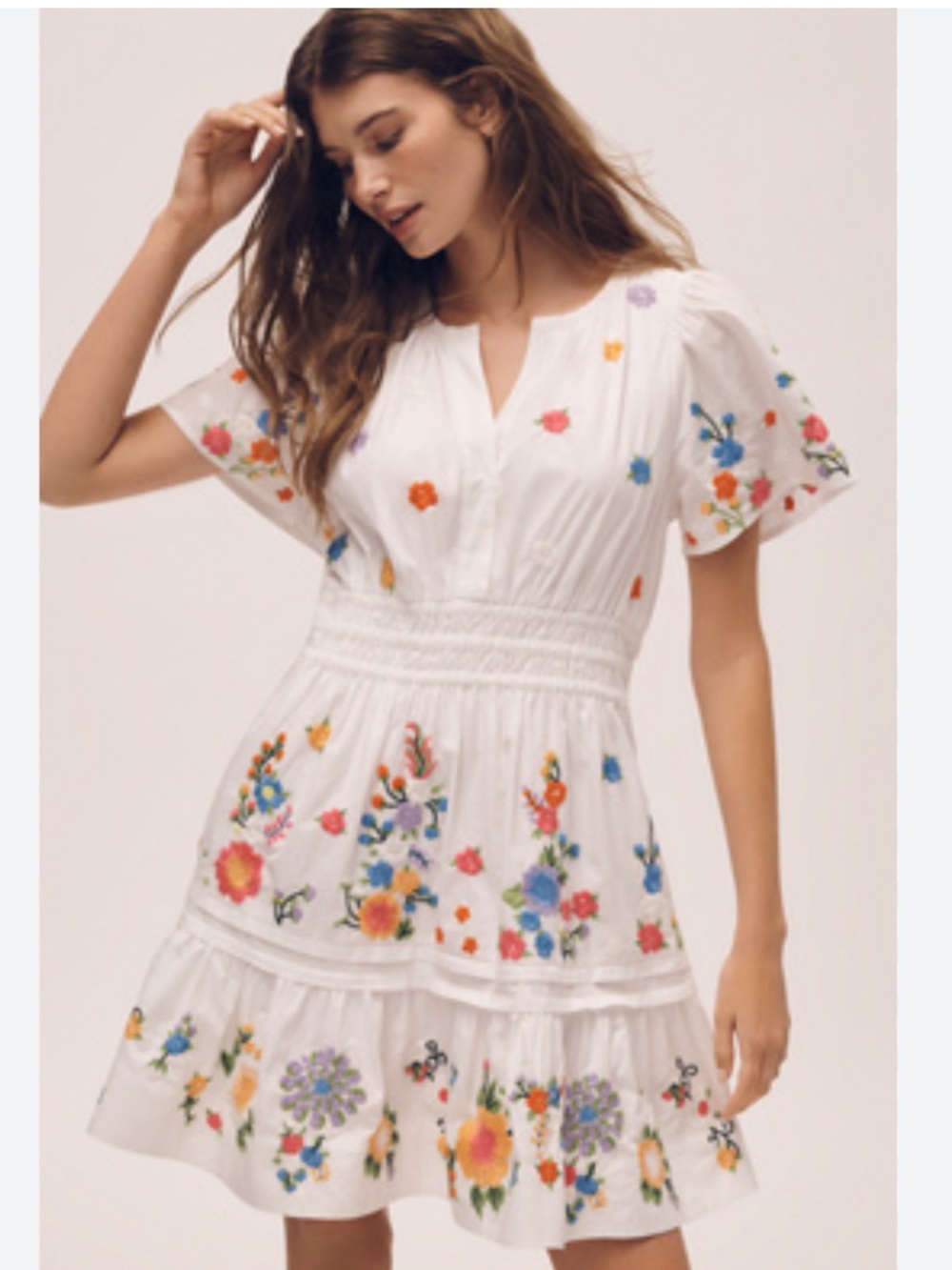 NWT Anthropologie The Somerset Floral Boho Embroidery Mini Dress, XS